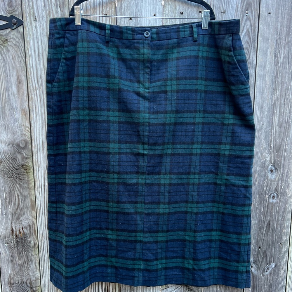 LL BEAN Tartan Black Watch Plaid Skirt Women’s 22W